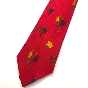 Ermenegildo Zegna 100% Silk Floral Red Neck Tie Men’s Designer Vintage 58"